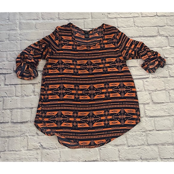 Rue 21 Ladies Orange And Black Aztec Blouse Size M - Picture 3 of 10